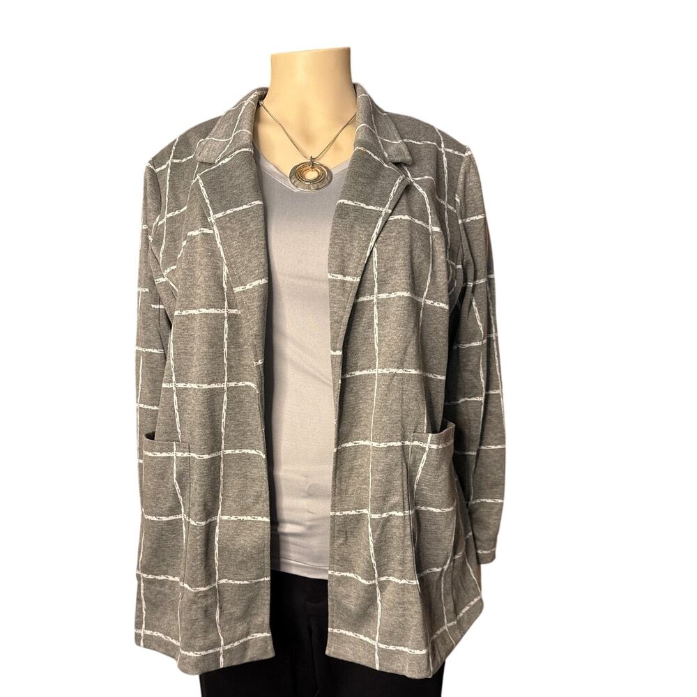Lane Bryant  Open Front Jacket Size 22/24 in Light Gray With White Pattern